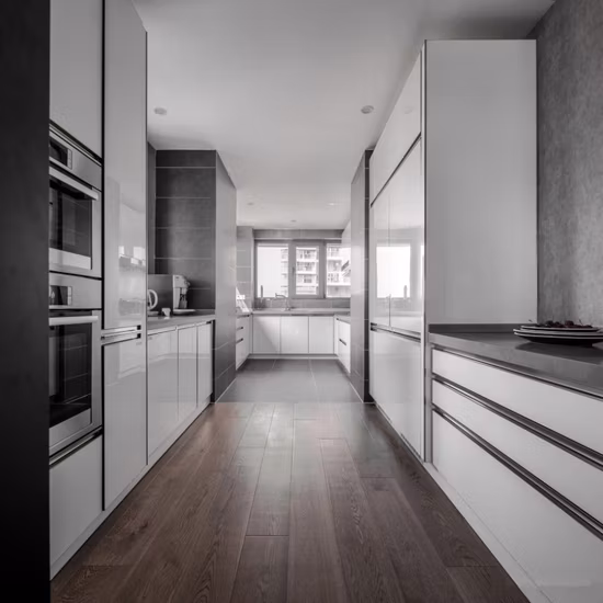 Armário de cozinha de vidro moderno feito sob medida