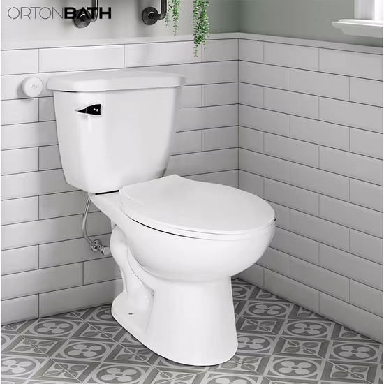 Sanita Ortonbath Ecnomical Classic com descarga dupla de tamanho pequeno, assento PP com fechamento suave, banheiros ovais, altura confortável de volta à parede, vaso sanitário de duas peças